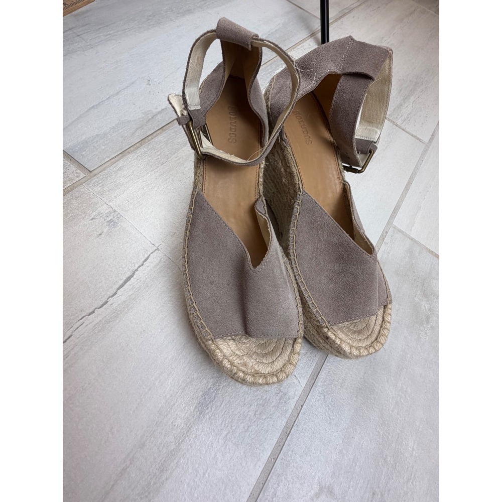 Soludos Grey Suede Espadrille Wedge Sandals Ankle Strap Platform Size‎ 9.5